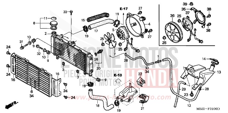 RADIATOR for CB600F Hornet PEARL BREEZY BLUE (PB341) from 2006
